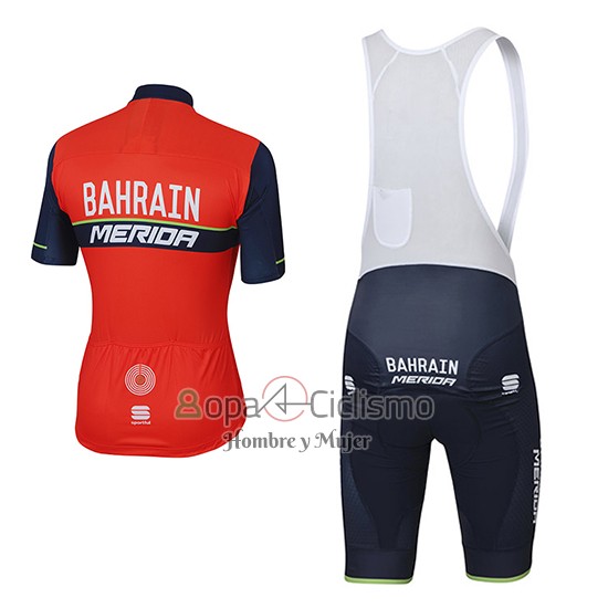 Bahrain Merida Ropa Ciclismo Culotte Corto 2017 Mangas Cortas Rojo